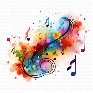 Imágenes prediseñadas de notas musicales / 5 JPG de alta calidad / Descarga digital / Arte de símbolos musicales / Notación musical / Creación de tarjetas / Paquete de imágenes prediseñadas de acuarela