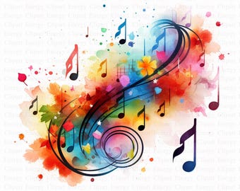 Music Notes Clipart | 5 High Quality JPG's | Digital Download | Music Symbol Art | Music notation | Card Making | Watercolor Clipart Pack