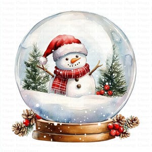 Snowman Christmas Snow Globe Clipart | 5 High Quality JPGs | Digital Download | Christmas Snowglobe | Christmas Decor | Watercolor Christmas