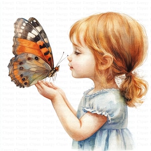 Clipart meisje met bloemen | 5 JPG's van hoge kwaliteit | Digitale download | Kunst | Clipart wilde bloemen | Afdrukbare aquarel clipart | Papiermodellen