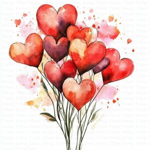 Adorable Hearts Bouquet Clipart | 5 High Quality JPGs | Digital Download | Watercolor Hearts | Digital Clipart | Scrapbooking | Clip Art