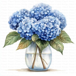 Hydrangea in Vase Clipart | 5 High Quality JPGs | Digital Download | Blue Hortensia | Printable Watercolor Clipart | Paper Craft | Wall Art