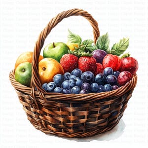 Aquarell Obstkorb Clipart | 5 hochwertige JPGs | Digitaler Download | Obstkorb | Bauernhof Stand Art | Obst Clipart | Mischtechnik