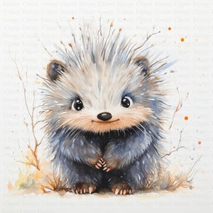 Porcupine Clipart | 5 High Quality JPG&#39;s | Digital Download | Spiky Woodland Animal | Forest Wildlife Illustration | Scrapbook images