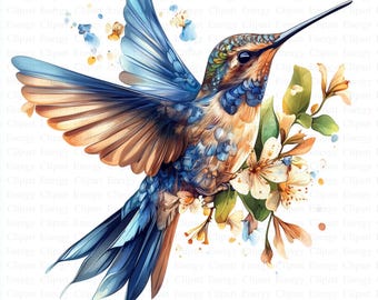 Hummingbird Clipart | 5 High Quality JPGs | Digital Download | Adorable Colibri | Printable Watercolor Clipart | Paper Craft | Junk Journals