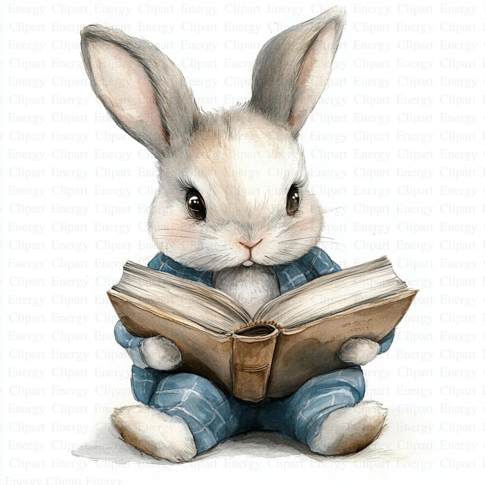 Printable Reader Rabbit Bunny Reading Book Clipart | 5 High Quality Jpgs | Digital Download ...