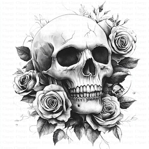 Skull in Roses Clipart | 5 High Quality JPGs | Digital Download | Floral Skull | Printable Watercolor Clipart | Paper Craft | Junk Journals