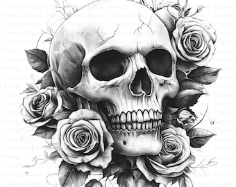 Skull in Roses Clipart | 5 High Quality JPGs | Digital Download | Floral Skull | Printable Watercolor Clipart | Paper Craft | Junk Journals