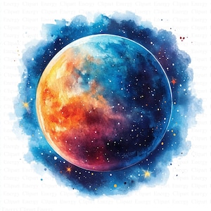 Planets Clipart | 5 High Quality JPG's | Digital Download | Cute Space Cartoon Art | Solar System Illustration | Mixed Media