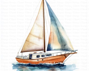 Sailboat Clipart | 5 High Quality JPG's | Digital Download | Nautical Art | Watercolor Boat | Clipart Pack | Junk Journals | Mixed Media
