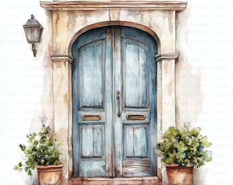 Old Doors Clipart | 5 High Quality JPGs | Digital Download | Antique Doors | Floral Doors | Printable Watercolor Clipart | Paper Craft | Art
