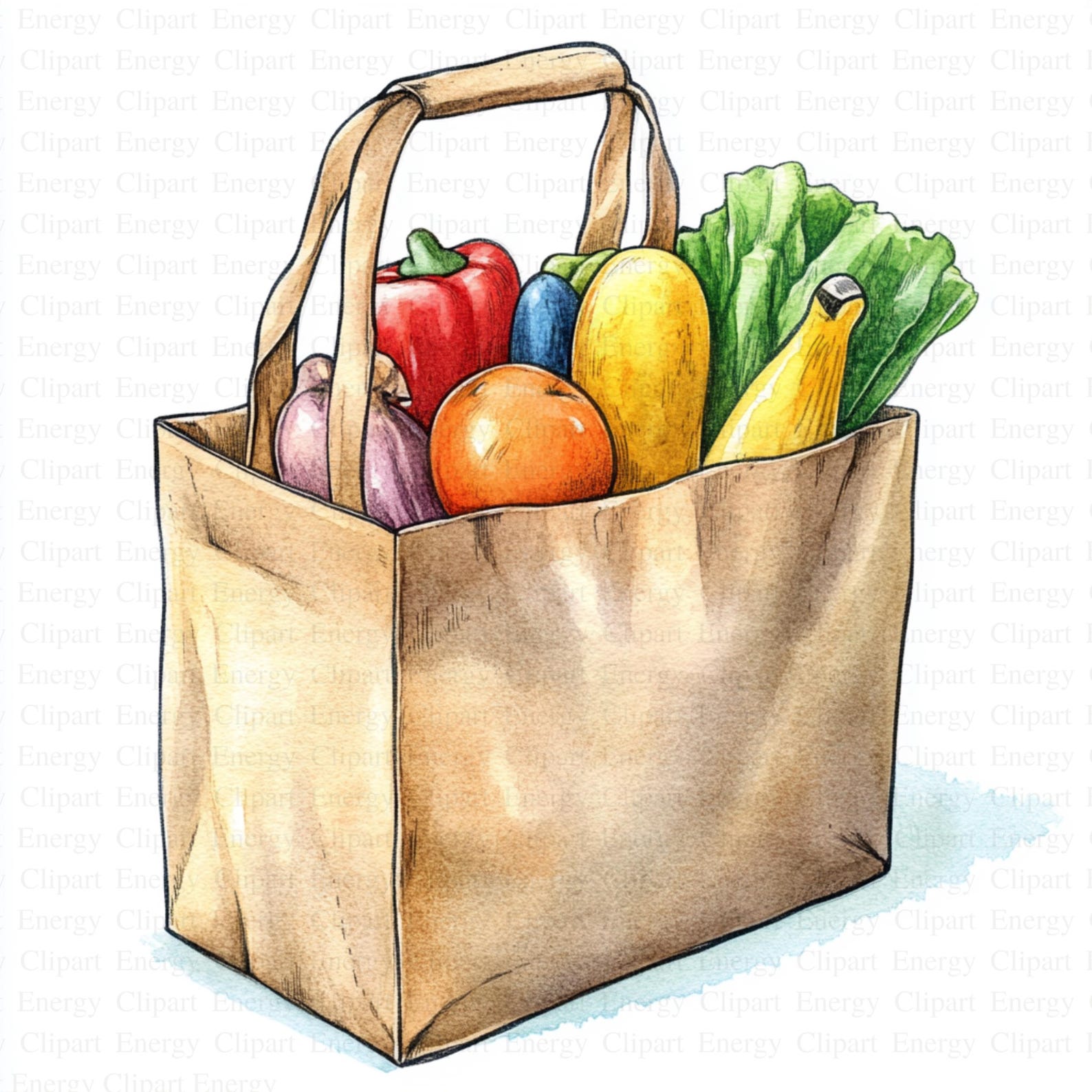 Watercolor Grocery Bag Clipart | 5 High Quality Jpg's | Digital ...