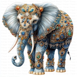 Lindo Elefante Clipart | 5 JPGs de Alta Qualidade | Download Digital | Arte | Elefante de Luxo | Clipart de Aquarela para Imprimir | Artesanato em Papel