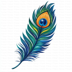 Peacock Feather Clipart | 5 High Quality JPGs | Digital Download | Wall Art | Gorgeous Peacock | Printable Watercolor Clipart | Junk Journal