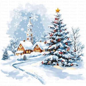 Weihnachtskarte Clipart | 5 hochwertige JPGs | Digitaler Download | Clipart | Winterpark Karte | Druckbare Aquarell Clipart | Papierkunst