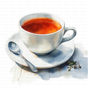 Cup of Tea Clipart | 5 High Quality JPG&#39;s | Digital Download | Tea Time Art | Beverage Illustration | Vintage Clipart | Food Art | Clipart