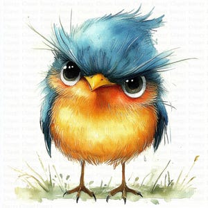 Grumpy Birds Clipart | 5 High Quality JPGs | Digital Download | Cute Fluffy Birds | Digital Clipart | Watercolor Clipart | Printable Clipart