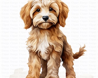 Cockapoo Clipart | 5 High Quality JPGs | Digital Download | Card Making | Journaling | Clip Art | Watercolor Dog | Nursery | Digital Planner