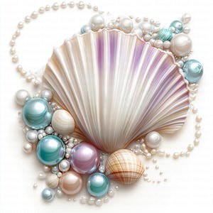 Seashells Pearls Clipart | 5 High Quality JPGs | Digital Download | Art | Sea Shell Clipart | Printable Watercolor Clipart | Paper Craft