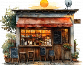 Tiny Coffee Shop Clipart | 5 High Quality JPG's | Digital Download | Coffee Shop Graphics | Cafe Clipart | Cute Cafe Clipart | Clipart Pack
