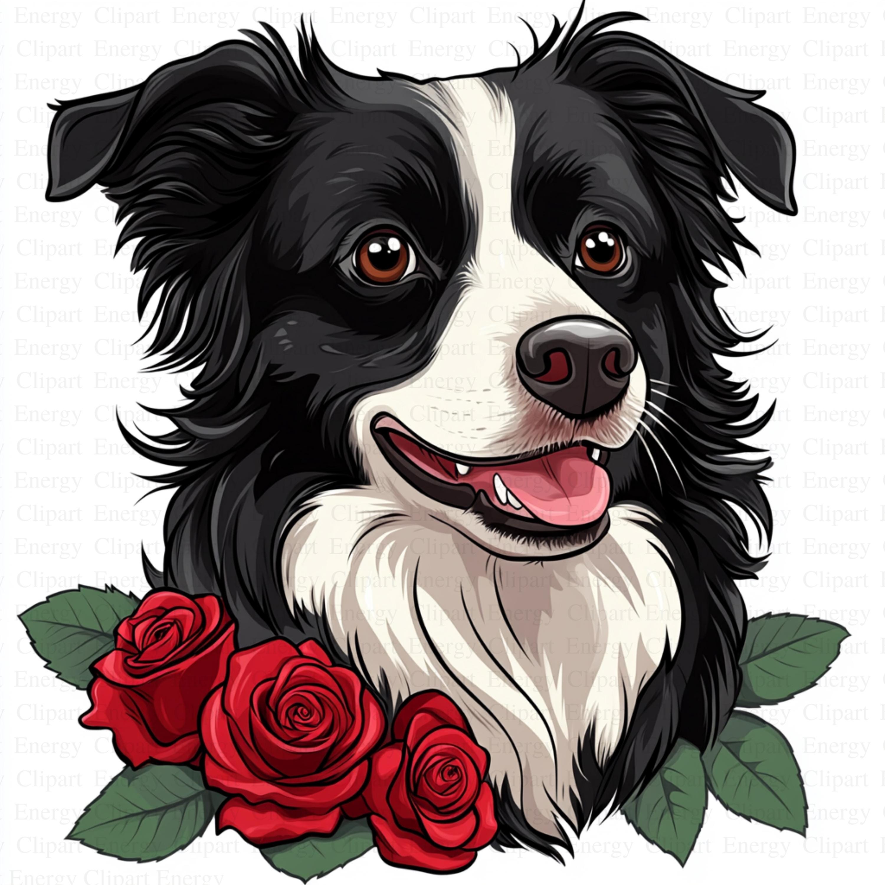 Border Collie With Rose Clipart | 5 High Quality Jpg's | Digital ...