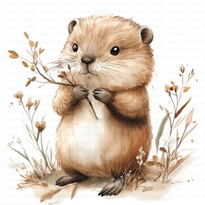 Beaver Clipart | 5 High Quality JPG's | Digital Download | Funny Woodland Critter | Cute Forest Animal Art |  Card Making