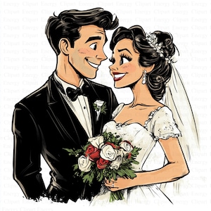 Clipart sposa e sposo / 5 JPG di alta qualità / Download digitale / Arte di coppia di sposi / Clipart matrimonio / Design stampabile / Diari spazzatura