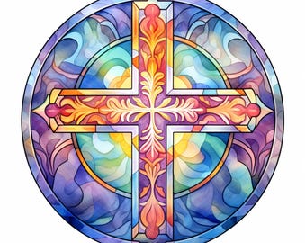 Stained Glass Cross Clipart | 5 High Quality JPGs | Digital Download | Card Making | Digital Paper Craft | Scrapbooking | Cross Clipart