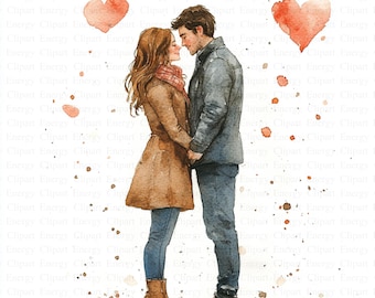 Watercolor Loving Couple Clipart | 5 High Quality JPG&#39;s | Digital Download | Valentines Day | Relationship Illustration | Digital Prints