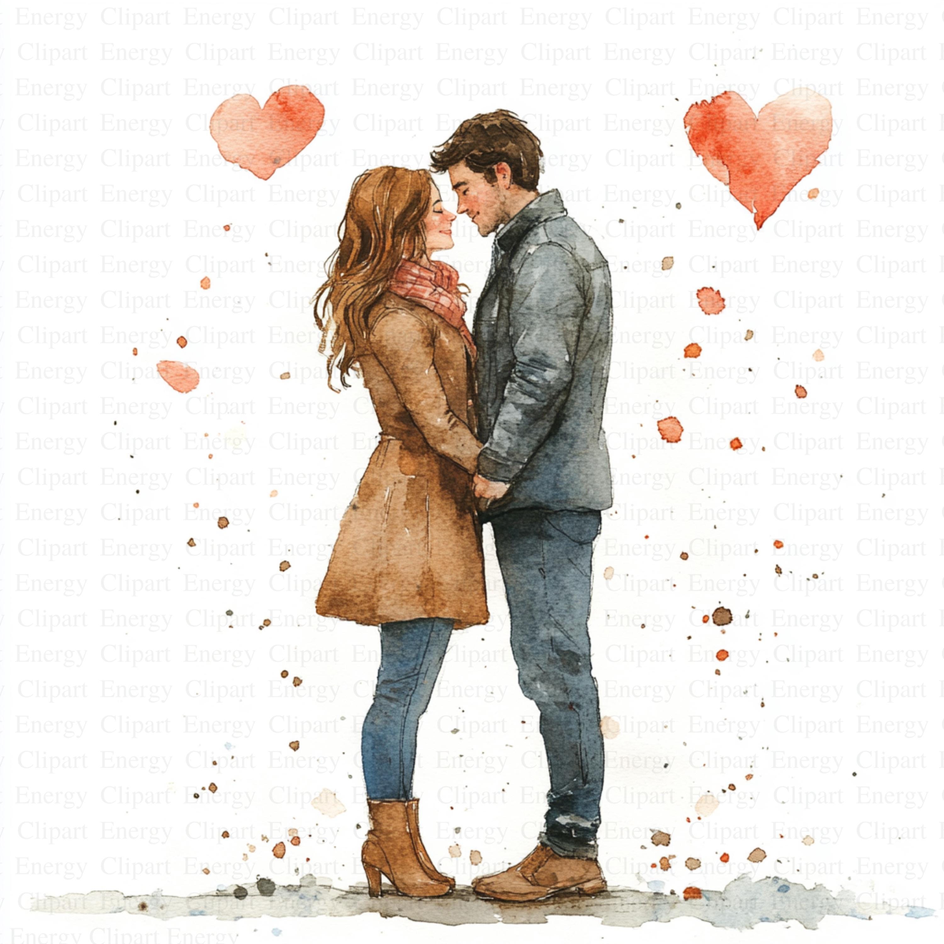 ルーシー・ラブハートLove at first sight 水彩画 水彩画の愛し合うカップルのクリップアート | 5 つの高品質 JPG