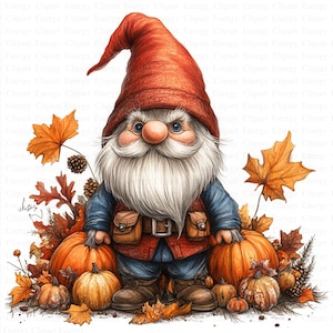 Thanksgiving Gnome Clipart | 5 High Quality JPG&#39;s |  Digital Download | Autumn Gnome | Harvest Gnome | Watercolor Clipart | Paper Craft