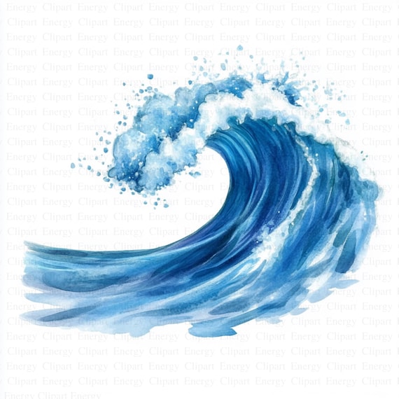 水彩画の海の波のクリップアート | 5 つの高品質 JPG | デジタル