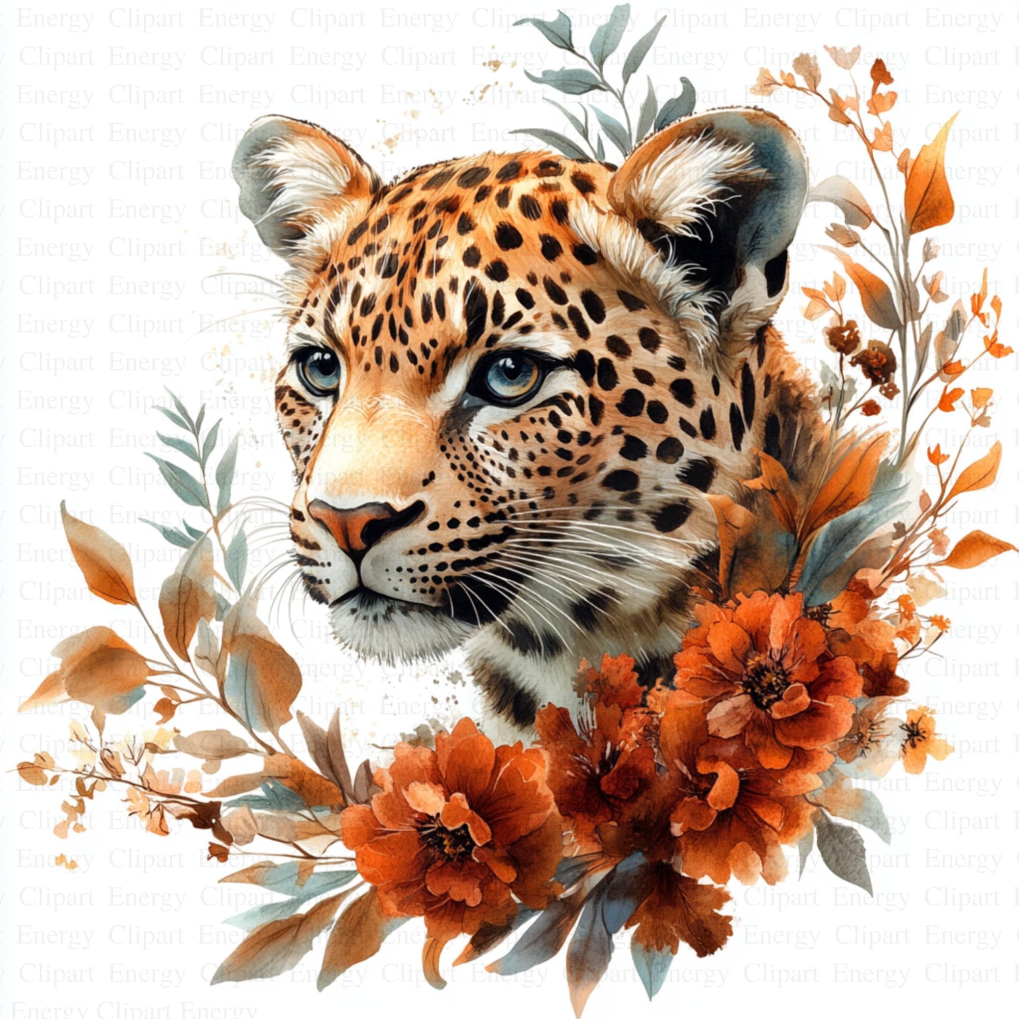 Floral Leopard Clipart | 5 High Quality Jpgs | Digital Download