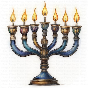 Clipart Menorah | 5 fichiers JPG de haute qualité | Téléchargement numérique | Art juif de la fête | Graphiques religieux | Décoration culturelle | Technique mixte