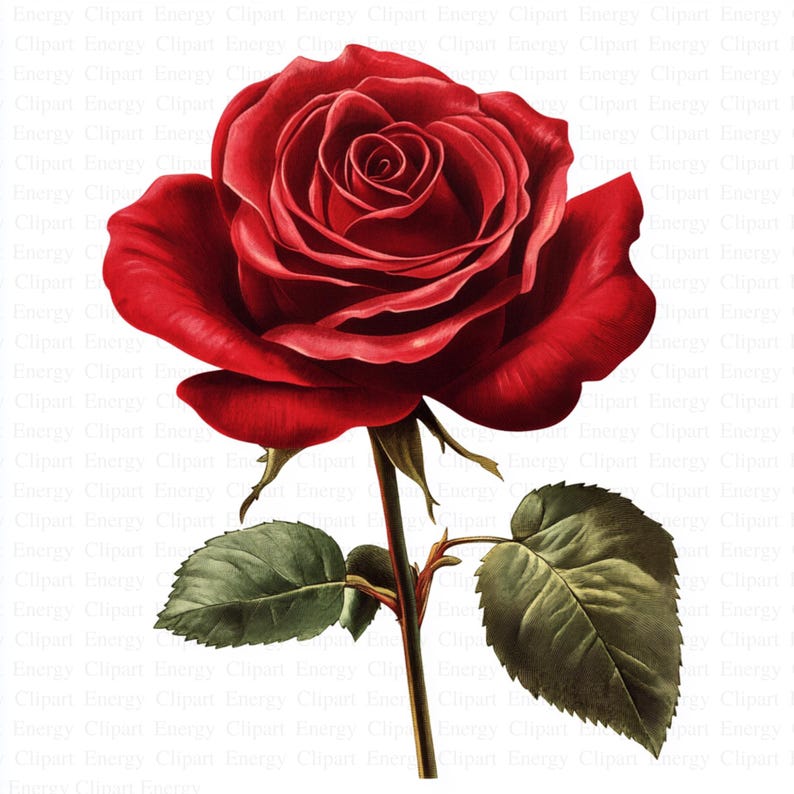 May include: A single red rose with green leaves and a stem. The rose is in full bloom and has a classic, romantic look.