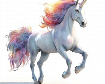 Cartoon Unicorn Clipart | 5 High Quality JPGs | Digital Download | Fantasy Unicorn | Printable Watercolor Clipart | Paper Craft | Wall Art