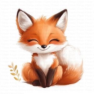 Clipart di Baby Fox / 5 JPG di alta qualità / Download digitale / Arte di animali del bosco / Illustrazione di una volpe della foresta carina / Arte per bambini / Stampabile