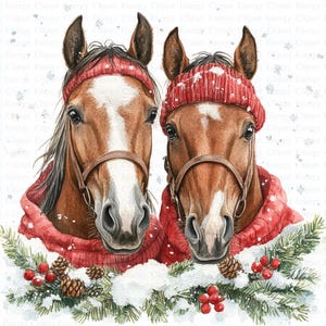 Imágenes prediseñadas de caballos navideños / 5 archivos JPG de alta calidad / Descarga digital / Libros de recuerdos / Imágenes prediseñadas navideñas / Creación de tarjetas / Diario / Imágenes prediseñadas