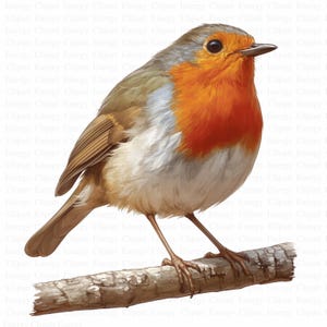 Clipart di uccello pettirosso eccentrico / 5 JPG di alta qualità / Download digitale / Arte di uccelli / Illustrazione stravagante / Clipart di pettirosso / Tecnica mista
