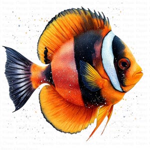 水彩熱帯魚のクリップアート | 5 つの高品質 JPG | デジタル ダウンロード | 海洋アート | 水族館のクリップアート | 海洋生物アート | ミックス メディア