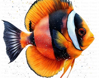 Clipart de Peixe Tropical em Aquarela | 5 JPGs de Alta Qualidade | Download Digital | Arte Oceânica | Clipart de Aquário | Arte da Vida Marinha | Mídia Mista