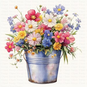 Wildflowers Clipart | 5 High Quality JPGs | Digital Download | Art | Wild Flowers in Bucket | Printable Watercolor Clipart | Paper Craft