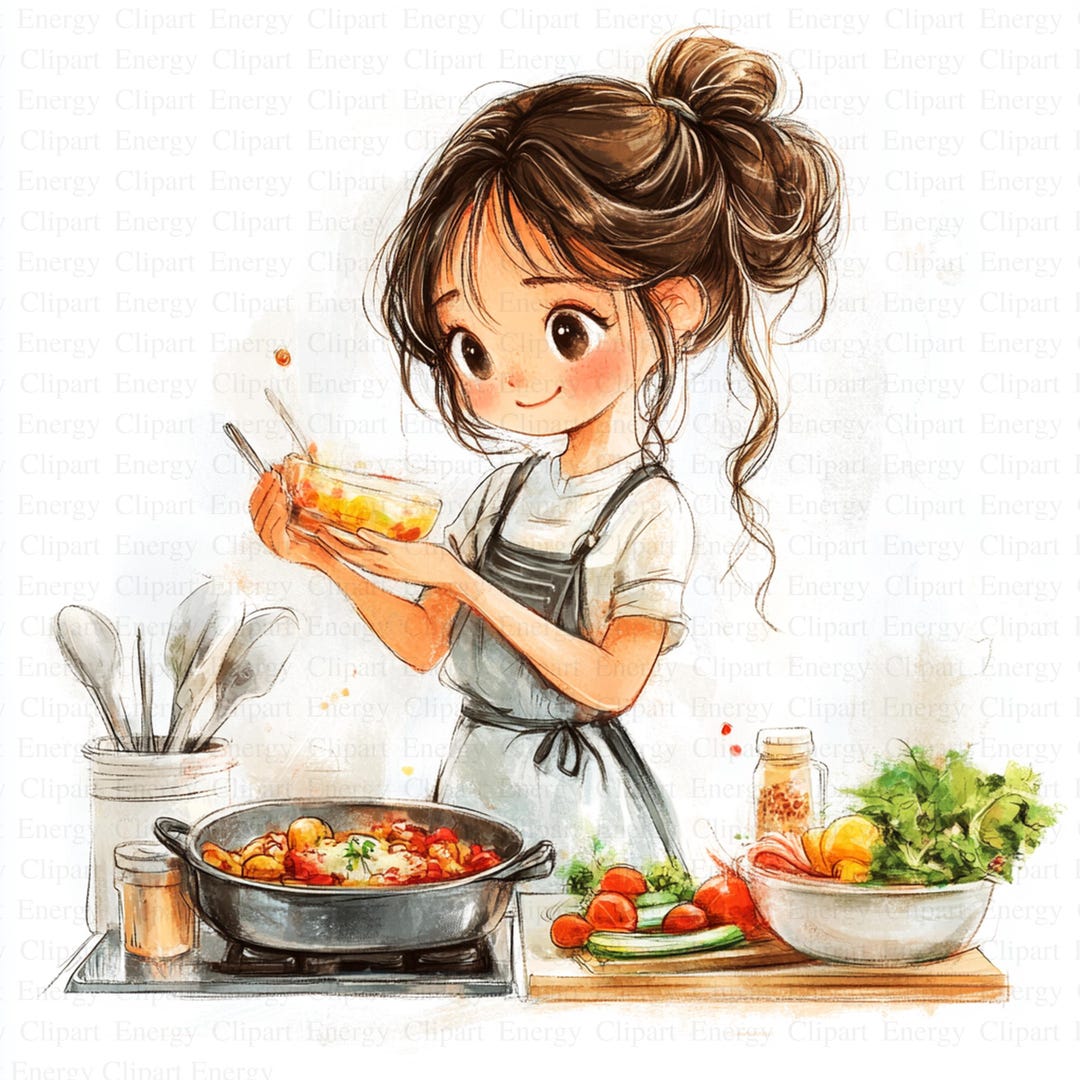 Cooking Clipart | 5 High Quality Jpg's | Digital Download | Culinary Art | Kitchen Graphics | Chef Illustrations | Cute Art | Mixed Media