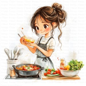Clipart de culinária | 5 JPGs de alta qualidade | Download digital | Arte culinária | Gráficos de cozinha | Ilustrações de chef | Arte fofa | Mídia mista