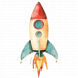 Rocketship Clipart | 5 High Quality JPG's | Digital Download | Outer Space Art | Rocket and Stars Illustration | Kids Science Fun