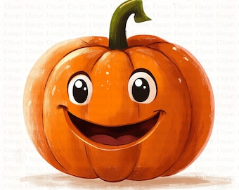 Clipart di zucca autunnale carina / 5 JPG di alta qualità / Download digitale / Arte del raccolto autunnale / Design in stile cartone animato / Arte autunnale / Tecnica mista