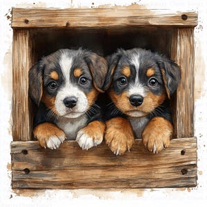Clipart de chiots dans une niche | 5 fichiers JPG de haute qualité | Téléchargement numérique instantané | Découpage | Fabrication de cartes | Scrapbooking | Chiots Aquarelle