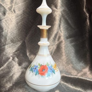 Antique French White Opaline Perfume Bottle with Gold Gilt and Floral Designs, Victorian Period, Rare,  Pre-owned, READ