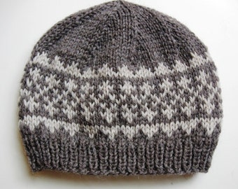 PDF knitting pattern for hat, Simple Fair Isle Pattern Hat #1, two-tone simple pattern hat, knit winter hat pattern, quick project