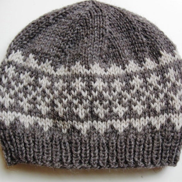 PDF knitting pattern for hat, Simple Fair Isle Pattern Hat #1, two-tone simple pattern hat, knit winter hat pattern, quick project